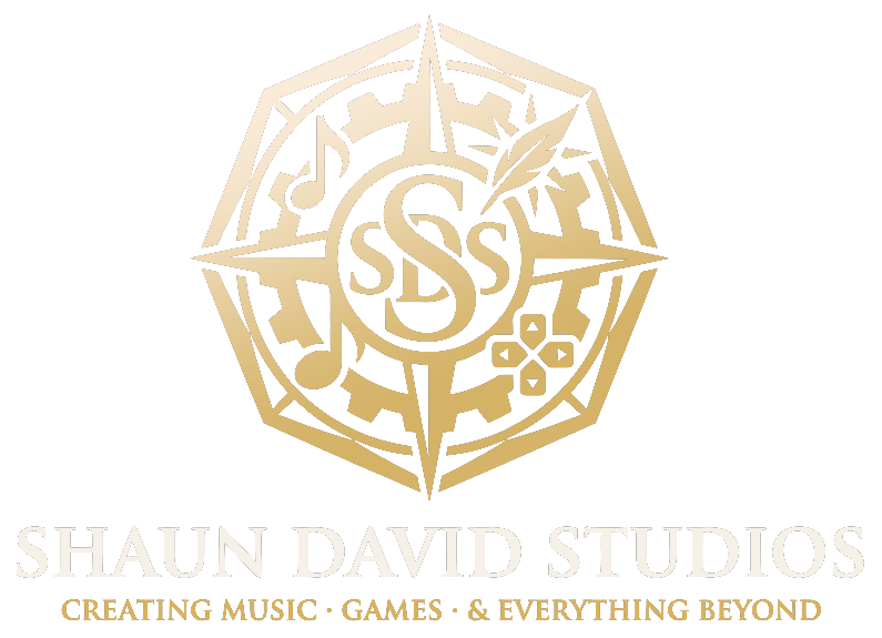 Official Shaun David Studios full crest and wordmark: Creating Music, Games, and Everything Beyond